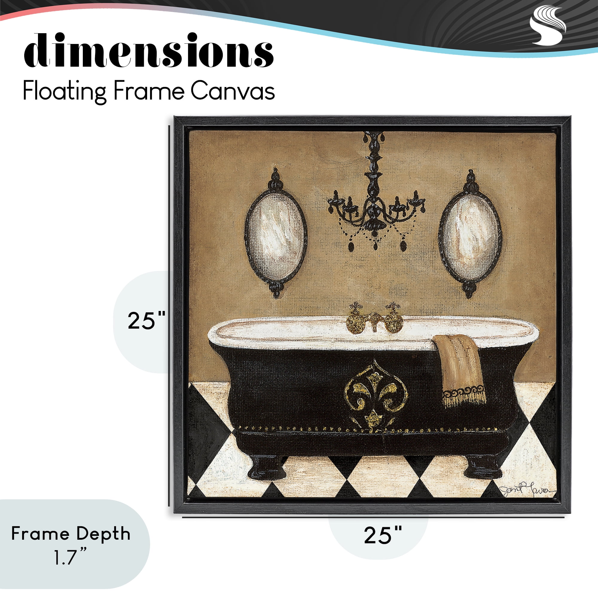 Stupell Industries Elegant Bathtub & Chandelier Black Framed Floater Canvas Wall Art, design by Janet Tava