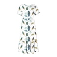 thumbnail image 4 of Penkiiy Robe à Manches Courtes Imprimé Plumes pour Femmes Robe Longue Ample Décontractée d'Été Fluide à Volants avec Poches m Blanc, 4 of 6