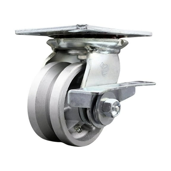 4 Inch Heavy Duty V Groove Semi Steel Caster with Roller Bearing and Brake SCC