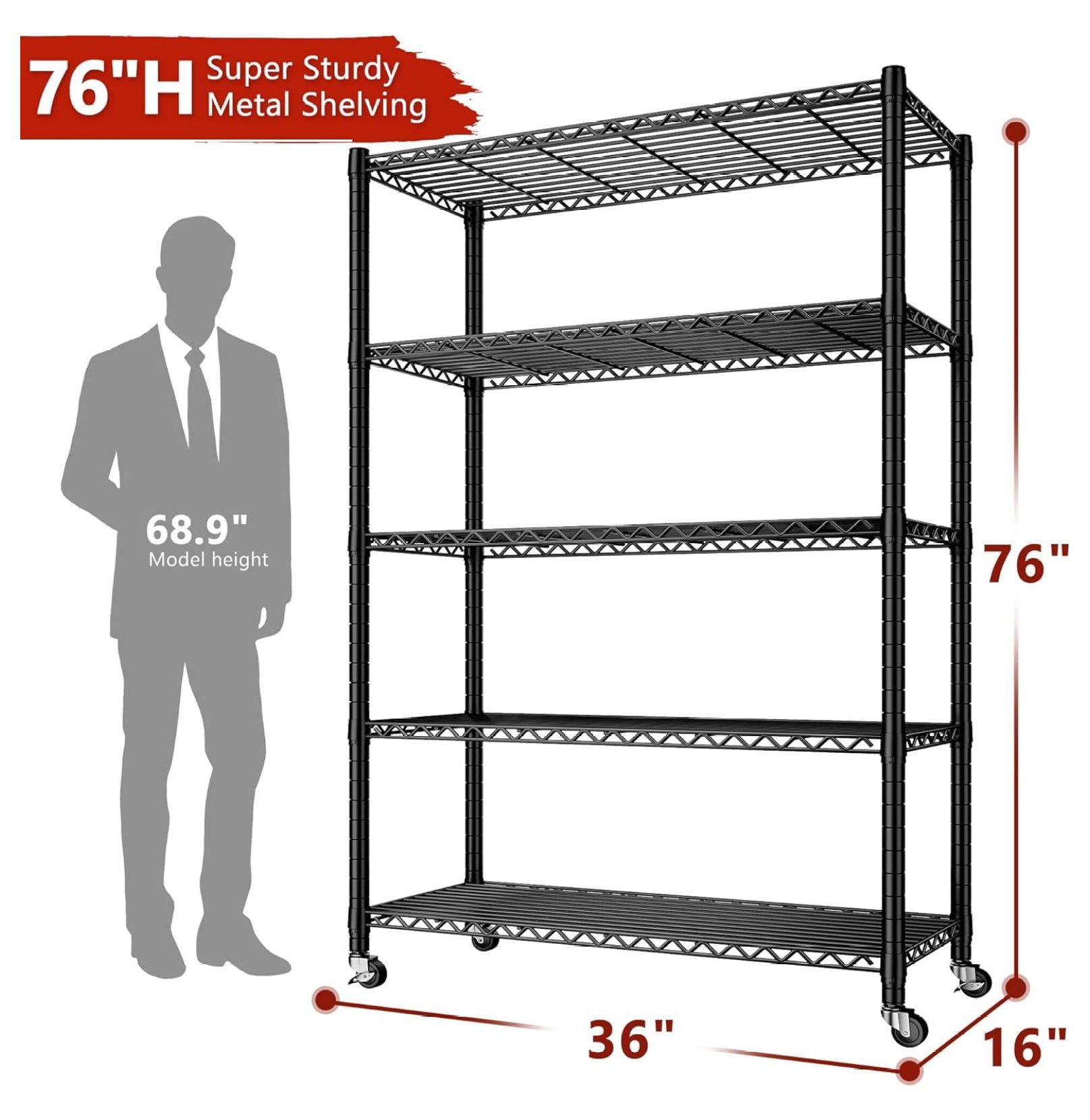 Killeryuki 76''H Wire Shelving Loads 2100LBS with 25mm Pipe Diameter ...