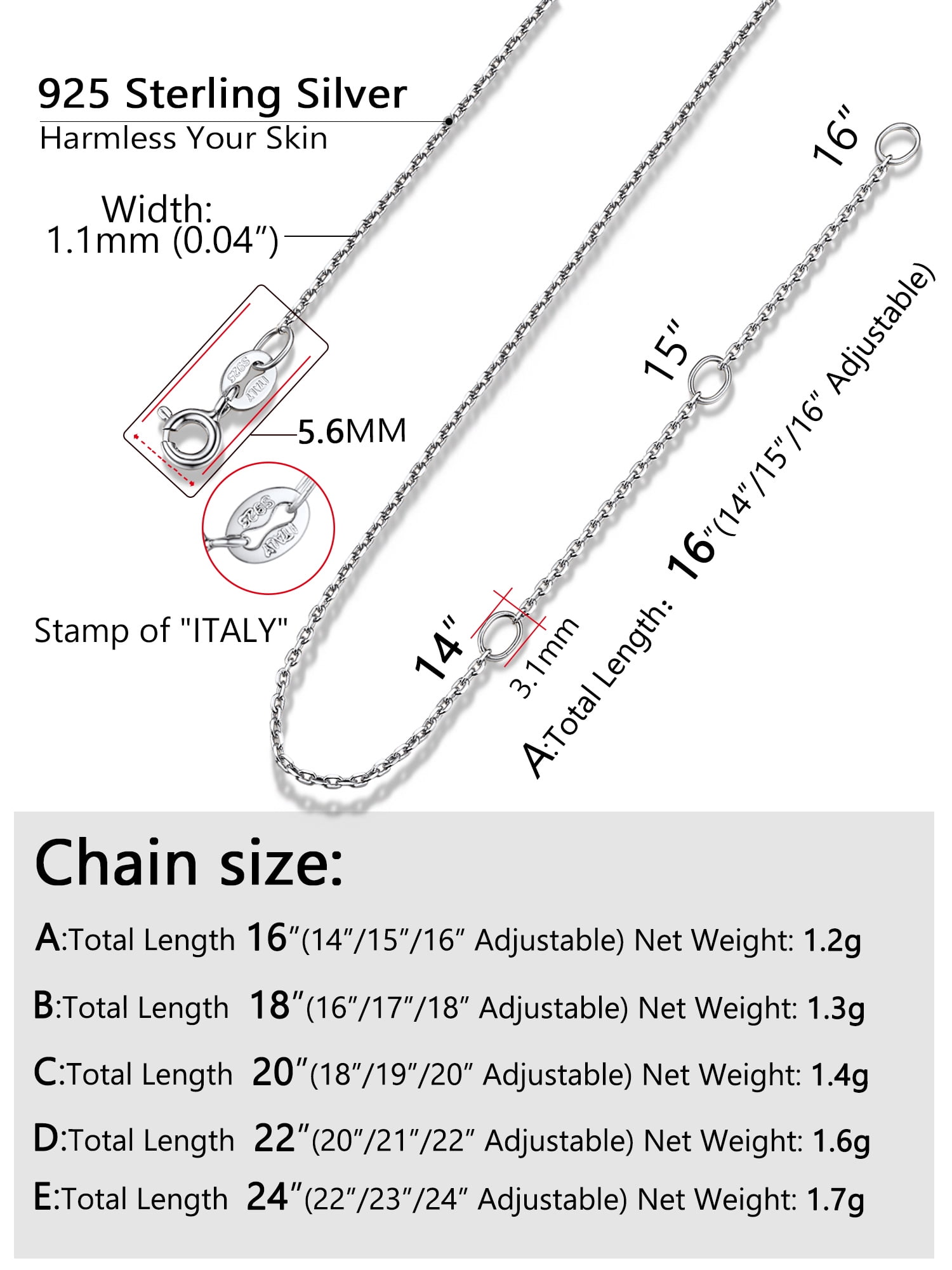 PROSTEEL Pure 925 Sterling Silver necklace Chain for Women 1.1mm Cable Chain Necklace Thin 18 Inch Birthday Mother Day Jewelry Collection Gift for Mom Wife Girlfriend Adult