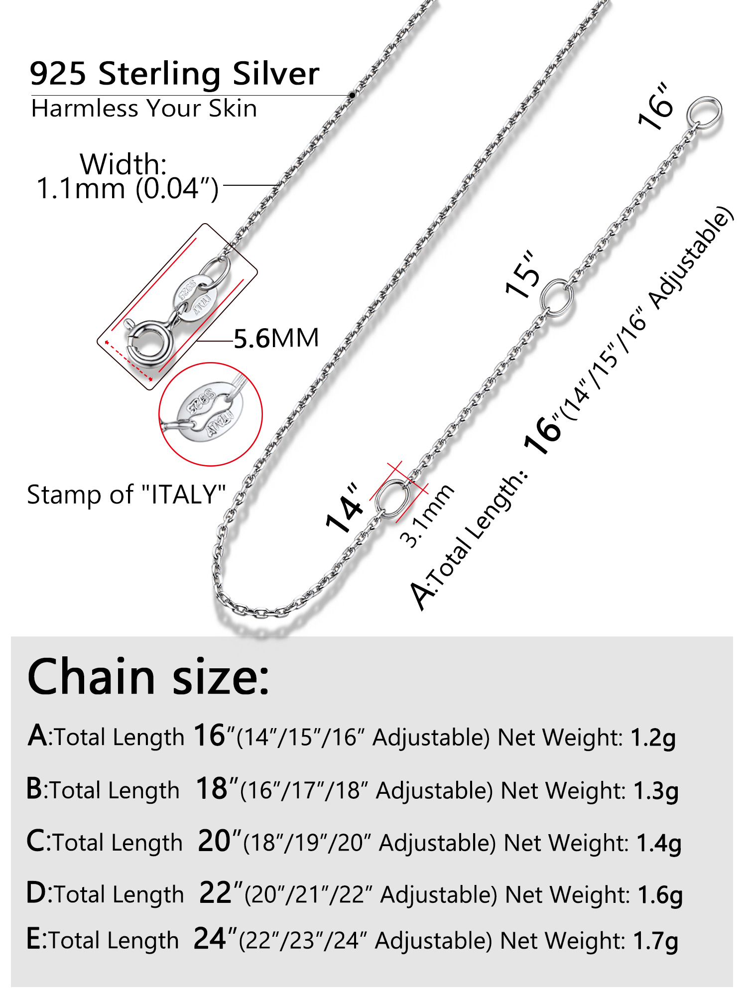 Prosteel Hypoallergenic 925 Sterling Silver Chain Necklace photo 7