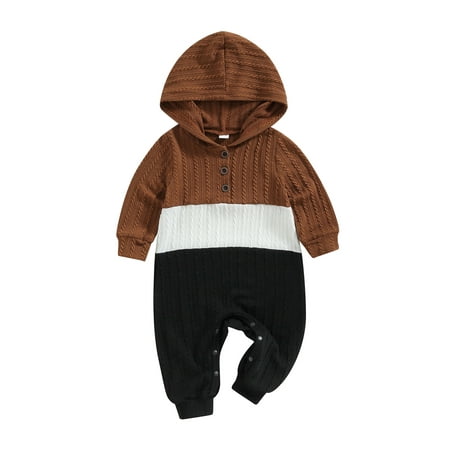 

jaweiwi Baby Boys Spring Autumn Hooded Jumpsuit Long Sleeve Button Contrast Color Romper Outfits 3-24M