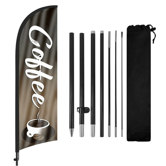 QSUM Coffee Sign Feather Flag with Pole Kit,7FT Coffee Decoration Display, Coffee Business Sign,Coffee Swooper Flag