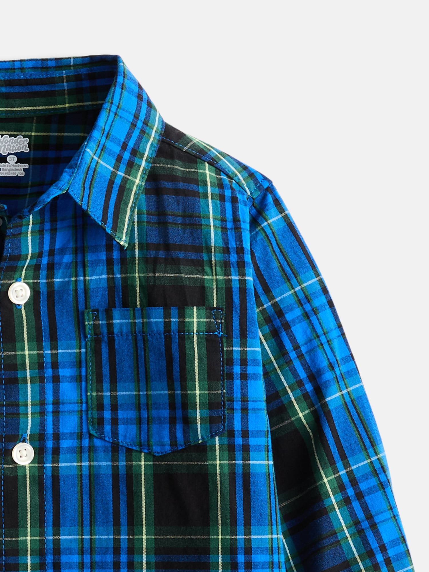 Wonder Nation Toddler Boys' Button Down Poplin Shirt with Long Sleeves, Sizes 12M-5T