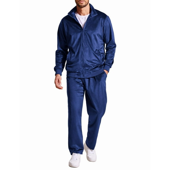 COOFANDY Velour Tracksuit Men Long Sleeve Mens Suits Athletic Fit 2 Piece Jogging Suits Mens Zip Up Jacket