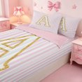 thumbnail image 3 of meiyoeat Gold Monogram A Letter Zipper Full Size Comforter Sets with Fitted Sheet and 2 Pillowcases For Girls,Pink Geometric Lines Zipper Bedding Set For Kids,pink Reversible,4 Pieces, 3 of 7