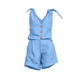thumbnail image 5 of Lcziwo Two Piece Gauze Sets for Women Tie Shoulder V Neck Button Down Vest with Shorts Cotton Linen Casual Summer Outfits 2026 Blue,XL, 5 of 7