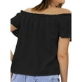 thumbnail image 6 of HUBERY Women Elastic Off Shoulder Ruffle Short Sleeve Solid Color Blouse, 6 of 7