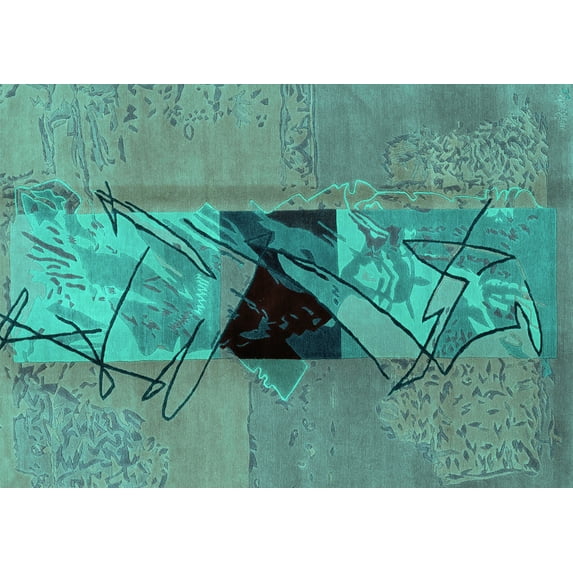 Ahgly Company Indoor Rectangle Abstract Turquoise Blue Modern Area Rugs, 7' x 10'