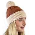 thumbnail image 3 of C.C Winter Solid Dual Color Ribbed Knit Pom Cuff Beanie Hat, Rust, 3 of 4