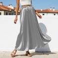 thumbnail image 2 of Bibifish Womens Maxi Skirts Solid Elastic Drawstring Waist Skirts Satin Flared Skirts Seaside Vacation Lightweight Loose Flowy Skirts, 2 of 5