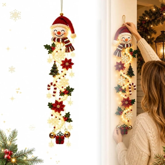 Lighted Christmas Door Hanging Ornament, 19.69 Inch Vertical Holiday Decoration with Glowing Lights for Front Door, Entryway, Wall, Mantel and Christmas Home Decor