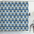 thumbnail image 1 of Yellow and Blue Shower Curtain, Simplistic Flower Silhouettes Botanical Thriving Garden with Grunge Effects, Fabric Bathroom Set with Hooks, 69W X 84L Inches Extra Long, Multicolor, by Ambesonne, 1 of 3