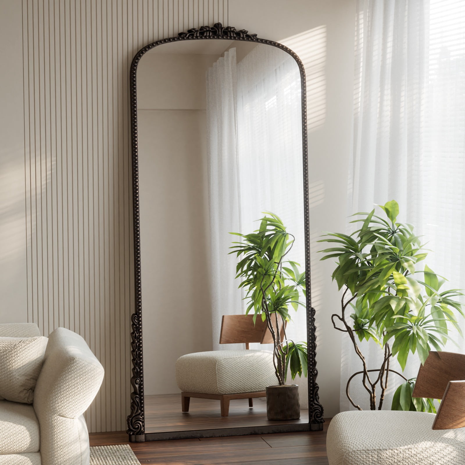 SHATTERVIEW 71"x32" Arched Full Length Mirror Vintage Floor Mirror with Stand Wall-Mounted Mirror, Antique Bronze