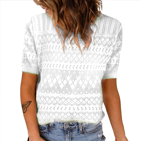 Womens Tops Womens Short Sleeve Crew Neck Lightweight Knit Sweater Blouse Trendy