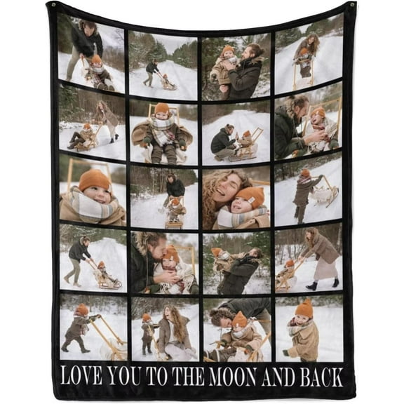 AISENIN Custom Blanket with 20 Pictures and Text Printed in USA Personalized Photo Blanket with Text Custom Fleece Blanket