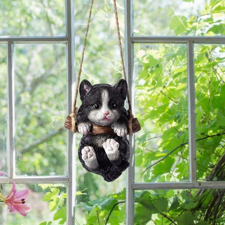 Cute Hanging Swing Cat Statue Garden Animal Figurine Decorative Animal  Sculpture Ornament for Living Room Outdoor Home Decor Gift , Black