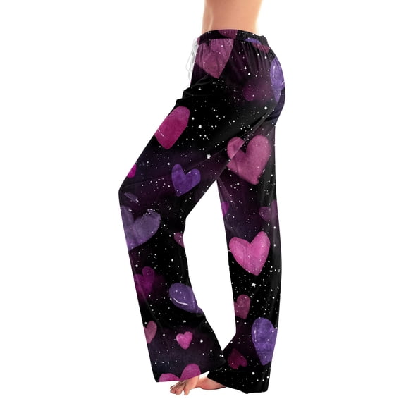 Hearthz Womens Valentines Pajama Pants Heart Print Pj Pants Women Baggy Drawstring Straight Leg Sleeping Pants Women