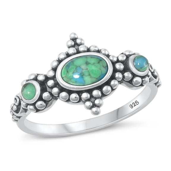 Simulated Turquoise Bali Wholesale Ring .925 Sterling Silver Band Blue CZ Jewelry Female Size 5