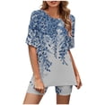 thumbnail image 2 of Ensembles pour Femmes 2 Pcs Tenues Mode Col Rond Blouse Manches Courtes Hauts Shorts Ensemble Décontracté Été 2 Pcs pour Femmes en Solde, 2 of 5