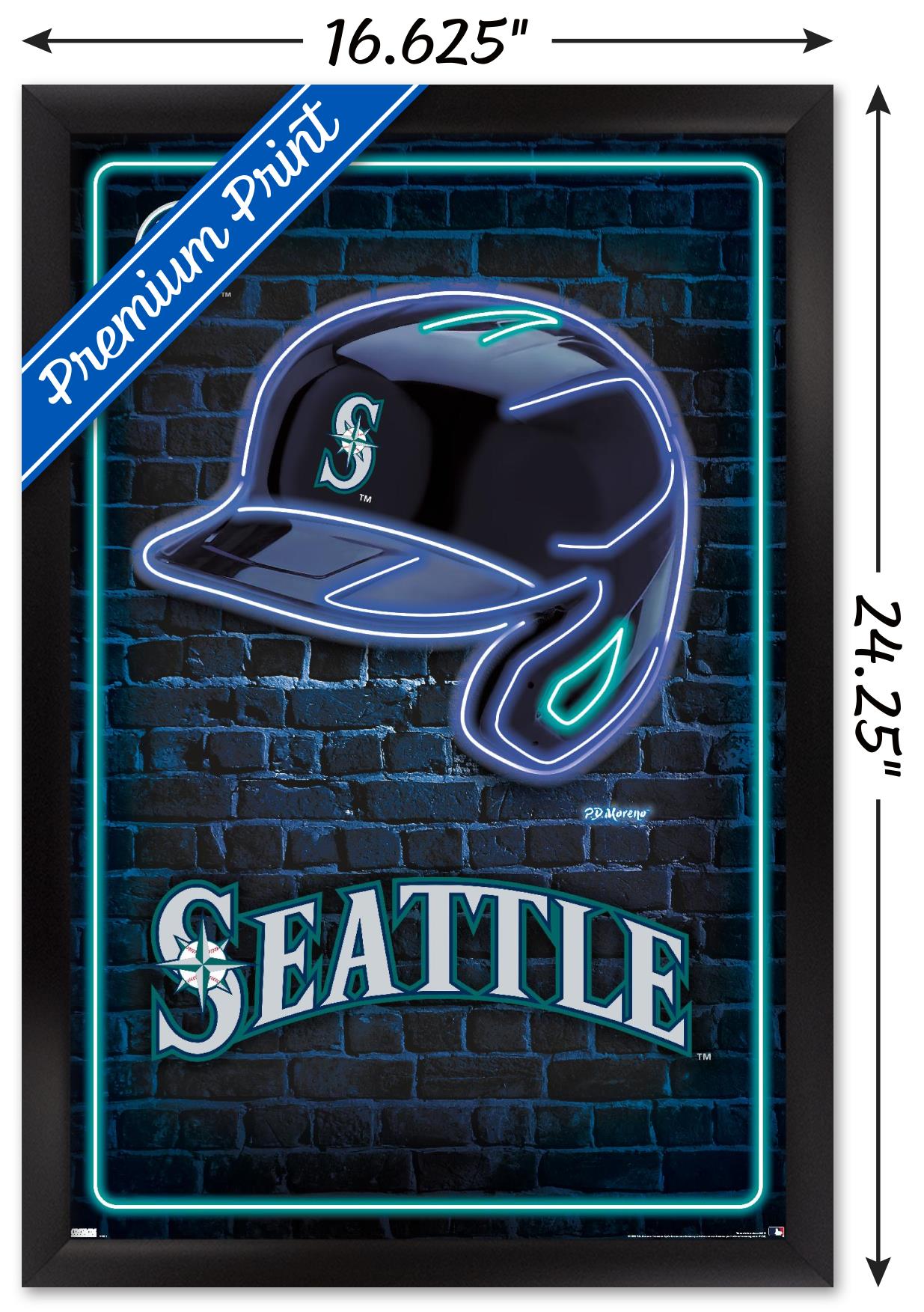 MLB Seattle Mariners - Neon Helmet 23 Wall Poster, 14.725" x 22.375" Framed