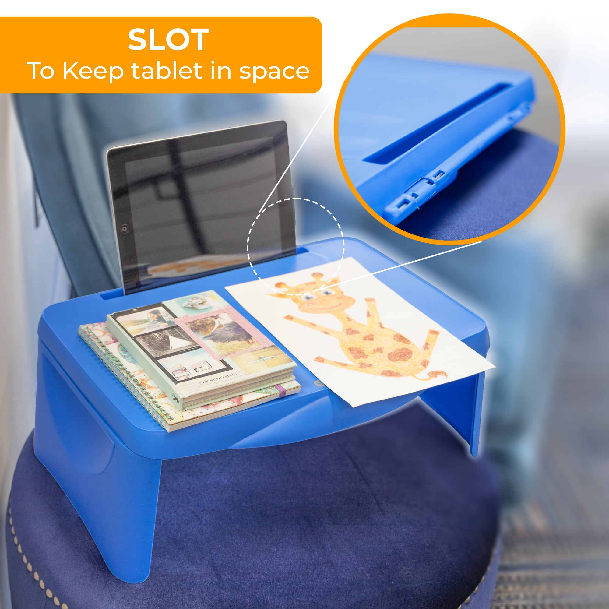 BAZIC Folding Lap Desks with Storage, Portable Plastic Lapdesk 17.5" x 11.125", Blue, 1 Unit