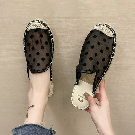

Cathalem outside Slippers for Women Women s Rope Flat Fashion Casual Large Mesh Polka Dot Sock Slippers for Women with Grippers Black 9
