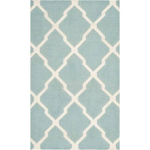 SAFAVIEH Dhurrie Tabitha Geometric Moroccan Wool Area Rug, Light Blue/Ivory, 8' x 10'