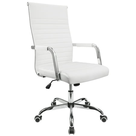 Executive Conference Chair - Homall Ribbed Office Desk Chair Mid-Back Leather Executive Conference Task Chair Adjustable Swivel Chair with Arms (White)