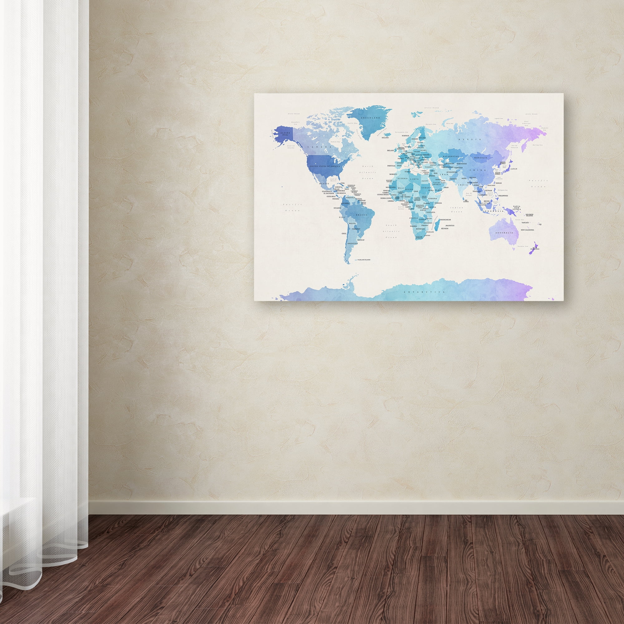 Michael Tompsett 'Watercolour Political Map of the World' Canvas Art