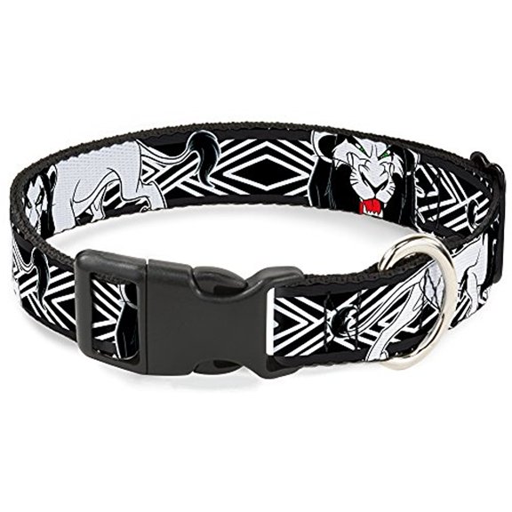 Buckle-Down Lion King Scar Poses White Black Disney Breakaway Plastic Clip Collar, Narrow-Large