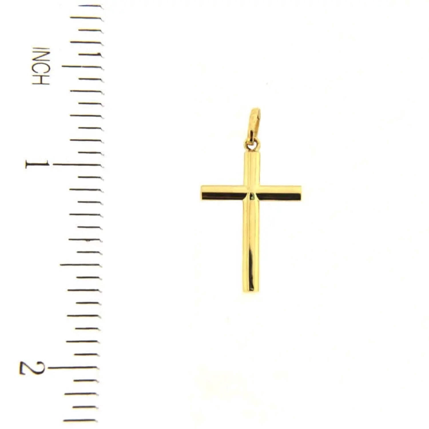 18K Solid Yellow Gold Small Polished Oval Tube Cross 0.80 inch.