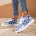 thumbnail image 2 of Ladies Distressed Plaid Denim Skate Shoes Lightweight Flat Platform Lace Up Sneakers Soft Sole Non Slip Walking Shoes, 2 of 6