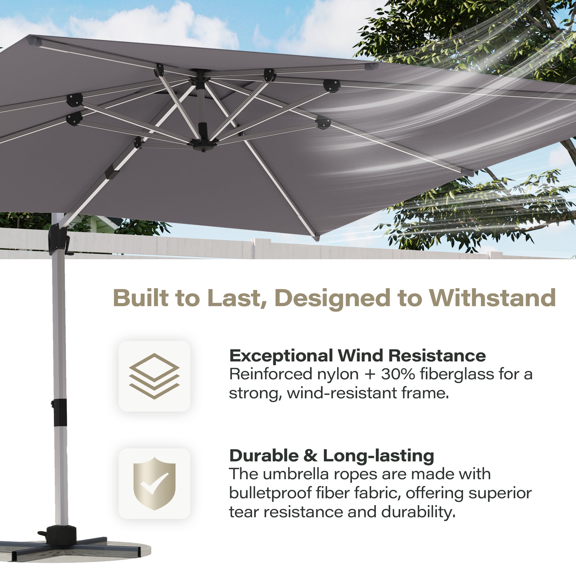 LAUSAINT HOME Outdoor Patio 11 FT Large Cantilever Umbrella, Windproof Offset with 360-degree Rotation for Backyard, Pool, Lawn, Deck, Gray