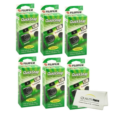 Fujifilm QuickSnap Flash 400 Disposable 35mm Camera (6 Pack)+ Quality Photo Microfiber (Best Disposable Camera Photos)
