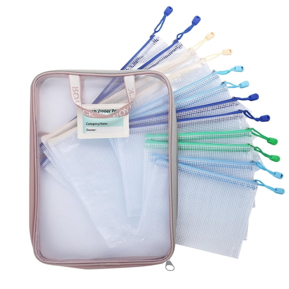 Juego de bolsas de malla con cremallera ROYPACK, paquete de 12 con bolsa organizadora (13 piezas)