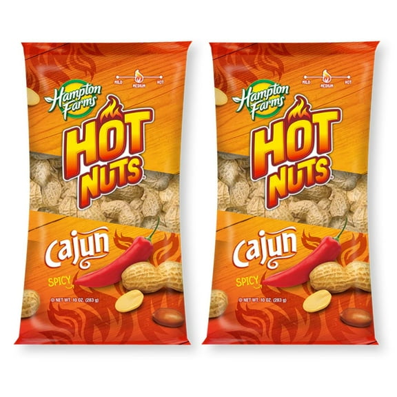 Hampton Farms Hot Nuts Cajun Spicy Peanuts, 10 oz.(Pack of 2)
