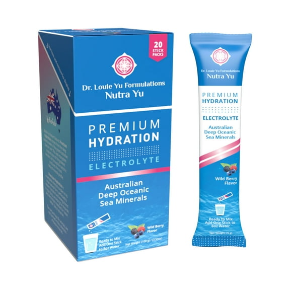 Nutra Yu - Premium Hydration Made from Pure Ocean Minerals/Electrolytes, Sugar Free, Easy to Open Powder Packet, Drink Mix (Wild Berry) (20)