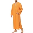 thumbnail image 4 of INSPIRE CHIC Men's Pajamas Cotton Sleepwear V-Neck Side Split Long Gown with Pocket XL Orange Yellow, 4 of 5