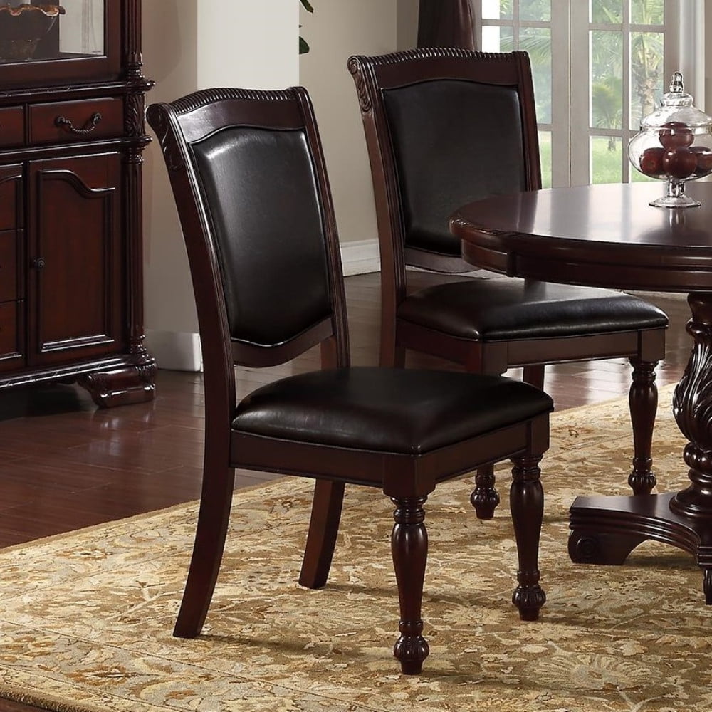 Set Of 2 Rubber Wood Traditional Dining Chair Dark Brown And Black- Saltoro Sherpi