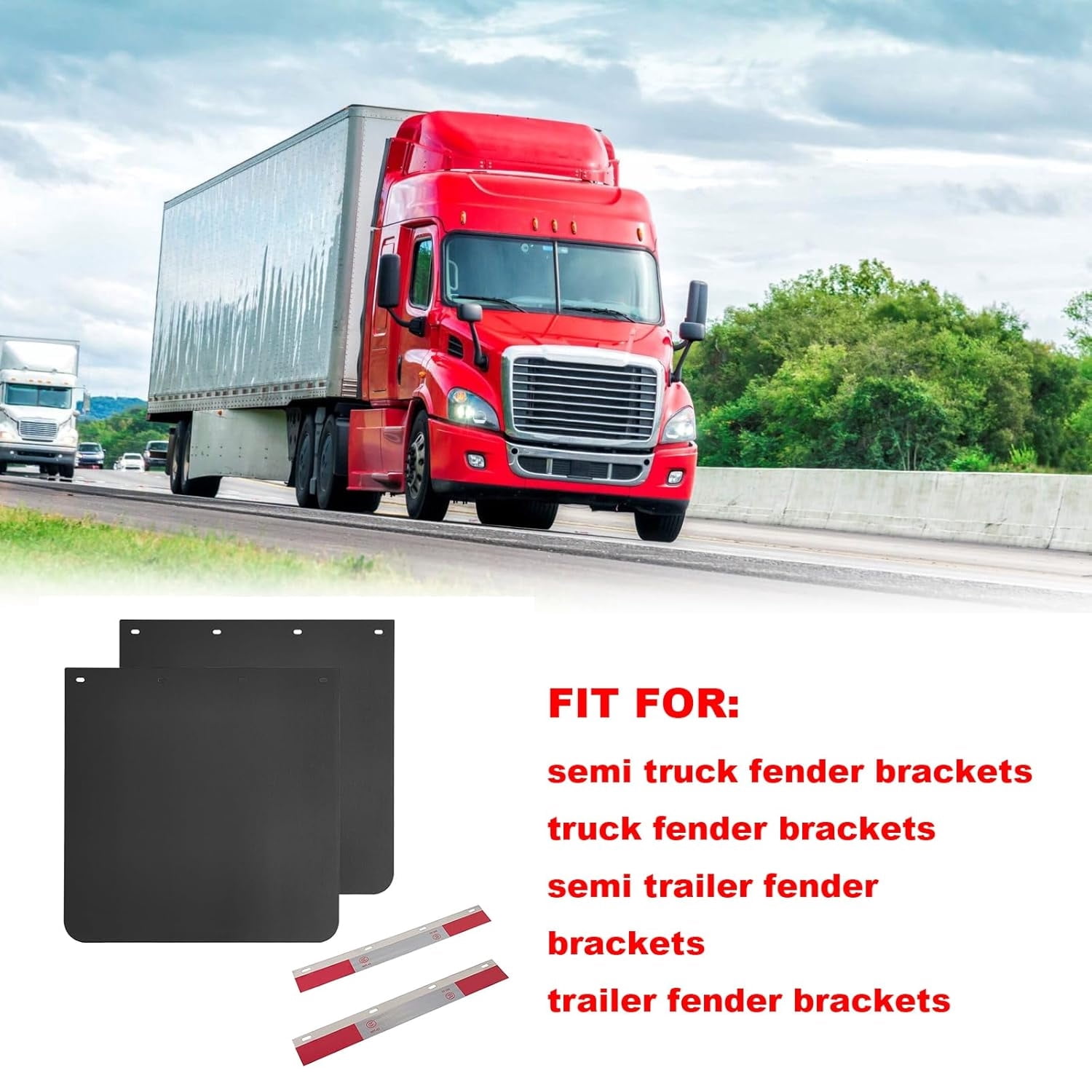 24"x24" Black Polymer Mud Flaps and 24"x3" Mud Flap Reflector Reflective Tape Fit for Semi Trucks Trailers, 2 Pack