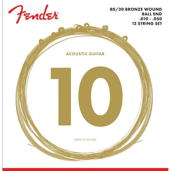 Fender 70-12L 80/20 Bronze Ball End Acoustic Guitar Strings - .010-.050 Light 12-string