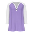thumbnail image 4 of Cowsor Girl's Casual 3/4 Sleeve T Shirts Button V Neck Tunic Blouses Color Block Basic Tee Tops Loose Fit Summer Shirt, 4 of 6