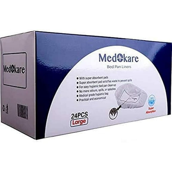 Medokare Disposable Bedpan Liners Bags – Bed Pan Liners with Super Absorbent Pad, Medical Grade Disposable Potty Liners, Bedpan Cover Bags, Hospital Sanitary Bags for Bedpans for Women Men or Adults
