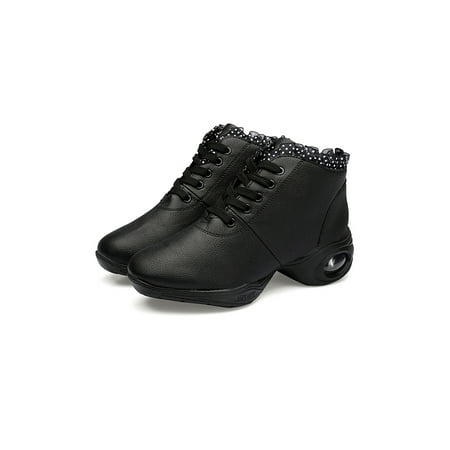 

Ymiytan Women s Dance Sneakers Lace Up Walking Shoe Split Sole Jazz Shoes Athletic Breathable Comfort Air Cushion Black-2 8.5