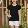 thumbnail image 5 of BOVXNPU Girls Short Sleeve T-Shirts Solid Sleeve Short Sleeve Round Neck Ruffled Hem Tee Summer Tops, 5 of 8