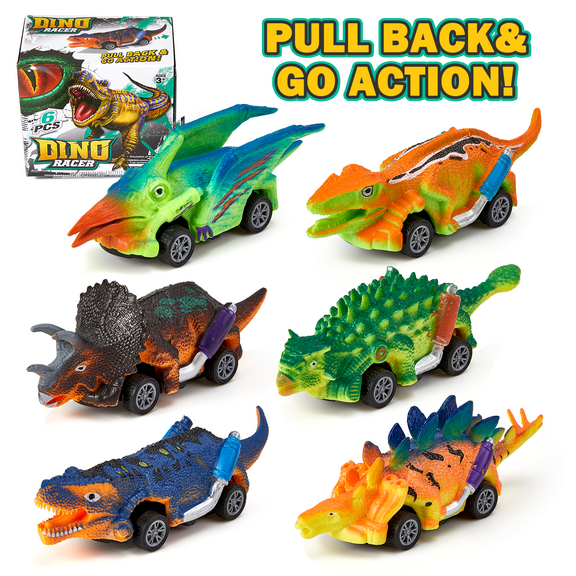 Anpro 6 pack Dinosaur Pull Back Car Toy for Kids, Dinosaur Car Toy for Boys Girls 2 3 4 5 Year Old