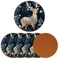 thumbnail image 2 of Deer 6PCS Round Microfiber Leather Table Coasters Set, 11x11 cm/4.3x4.3 in, Drink Coaster Mats for Home and Kitchen Use, 2 of 6