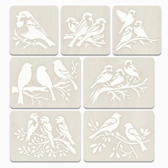 Bird Stencil Set for Painting, 7-Pack Reusable PET Nature-Themed Drawing Templates for Wood Canvas Furniture Art Crafts